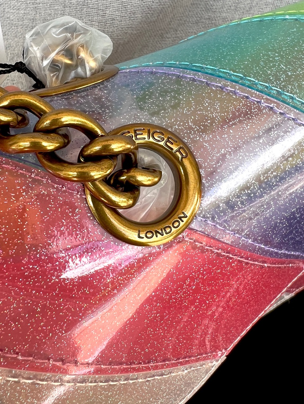 Kensington Vinyl CLEAR RAINBOW GLITTERED crossbody / shoulder bag - Picture 6 of 17